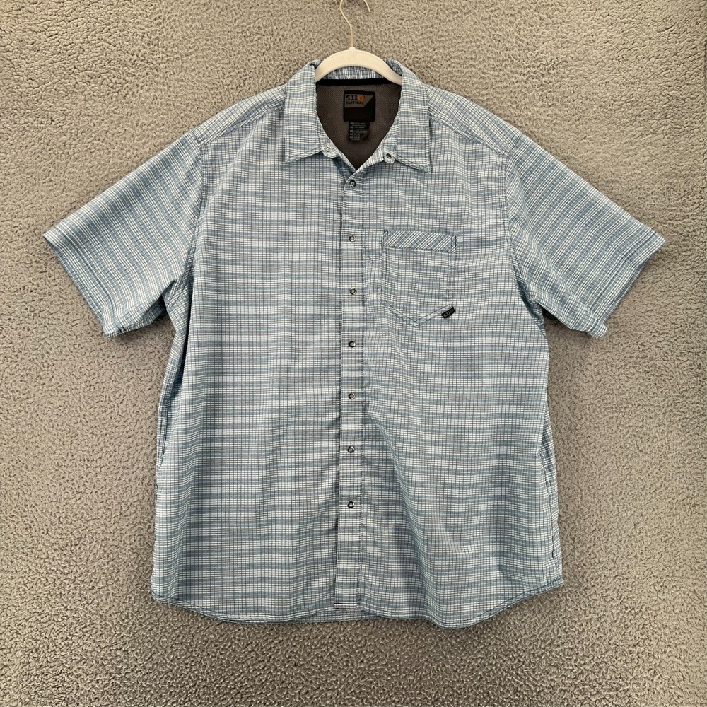 5.11 Tactical Shirt Mens XL Blue White Plaid Button Up Short Sleeve - Picture 2 of 16